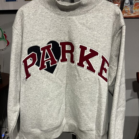 NWT Parke 2026 Valentine’s Day Jean Heart Varsity Mockneck Sweatshirt Size L/XL - Picture 2 of 4
